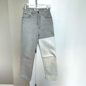 AGOLDE Pieced '90s High-Rise Leather & Denim Straight-Leg Jeans